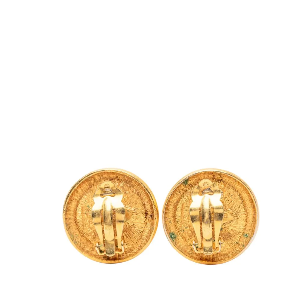 Chanel CC Gold Plated Round Clip On Earrings Gold Metal Very good - Back View