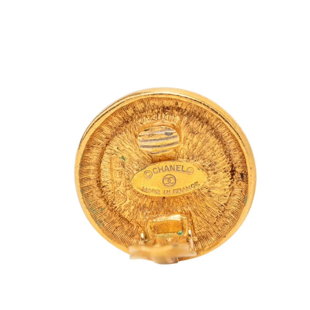 Chanel CC Gold Plated Round Clip On Earrings Gold Metal Very good - Inside View