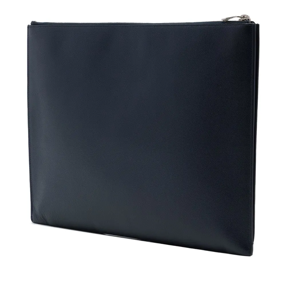 Saint Laurent Grain De Poudre Zipped Tablet Holder Blue Leather Very good - Back View