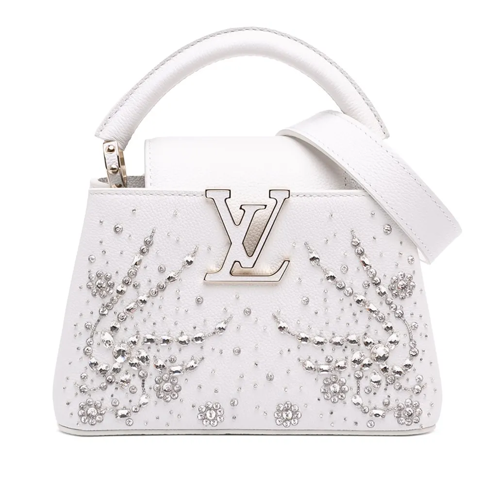 Louis Vuitton Calfskin Floral Embroidered Mini Capucines White Leather Never worn - Front View