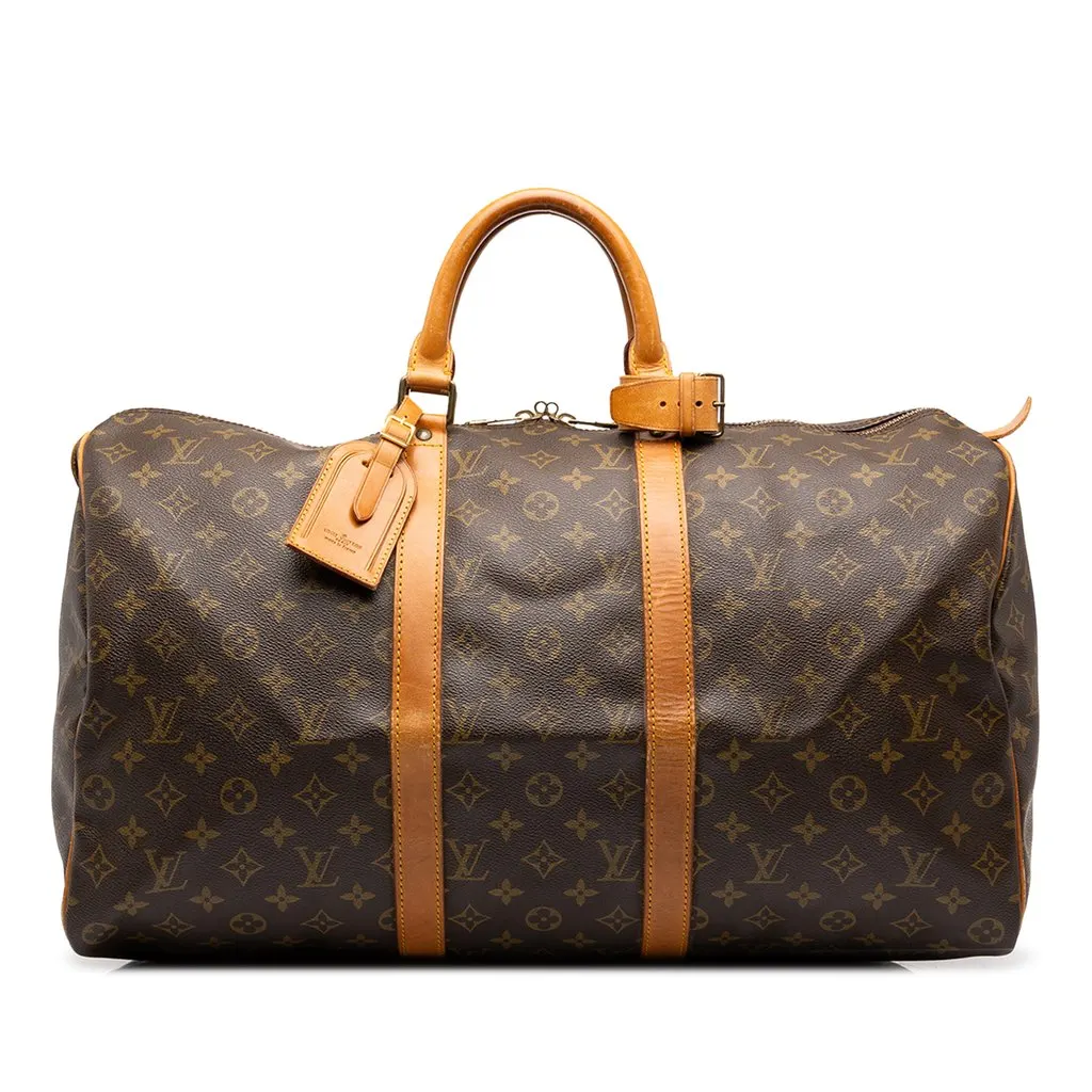 Louis Vuitton Monogram Keepall 50 Brown Canvas Good - Front View