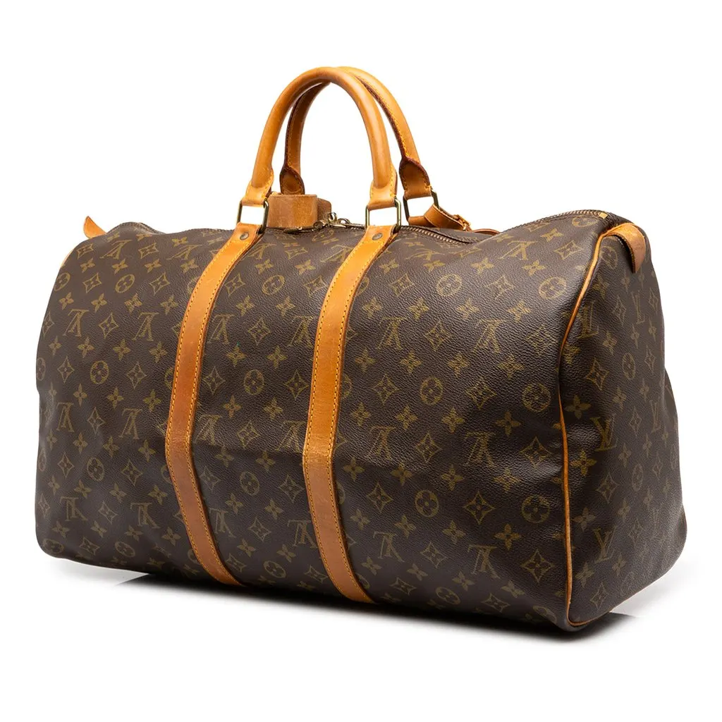 Louis Vuitton Monogram Keepall 50 Brown Canvas Good - Back View