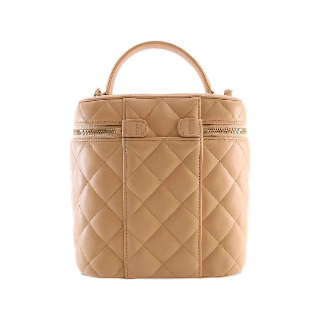 Chanel CC Quilted Lambskin Top Handle Vanity Case with Chain Beige Leather Very good - Back View