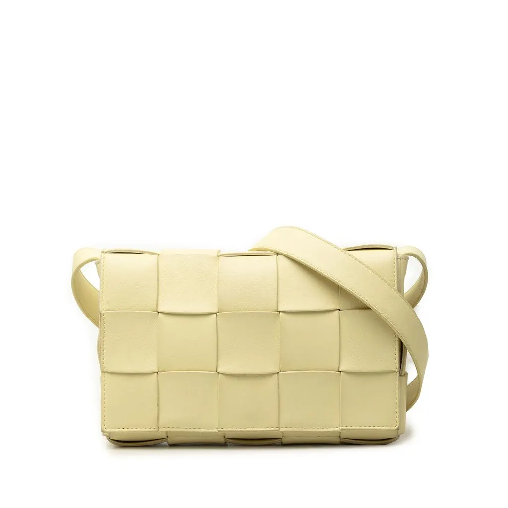 Bottega Veneta Nappa Intrecciato Cassette Crossbody Yellow Leather Very good - Front View