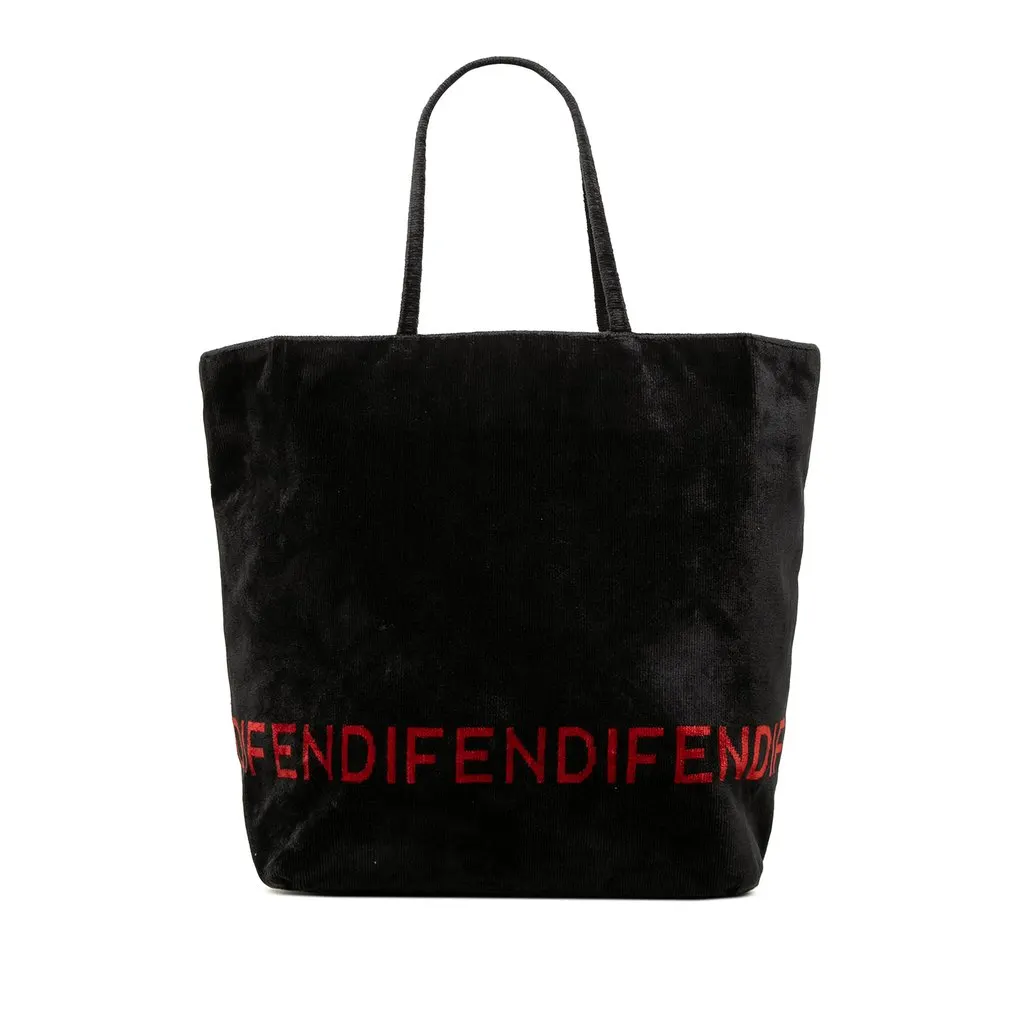 Fendi Velour Logo Tote Black Velvet Very good - Front View