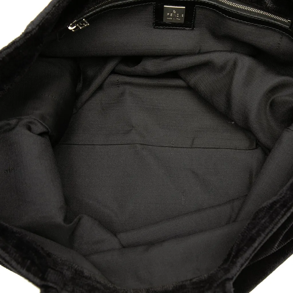 Fendi Velour Logo Tote Black Velvet Very good - Model View