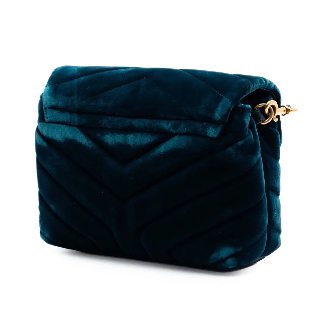 Saint Laurent Small Matelasse Velvet Monogram LouLou Shoulder Bag Blue Very good - Back View