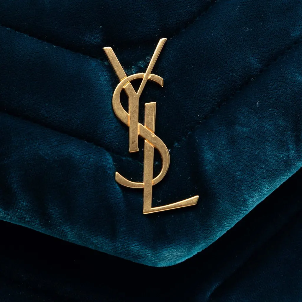 Saint Laurent Small Matelasse Velvet Monogram LouLou Shoulder Bag Blue Very good - Model View