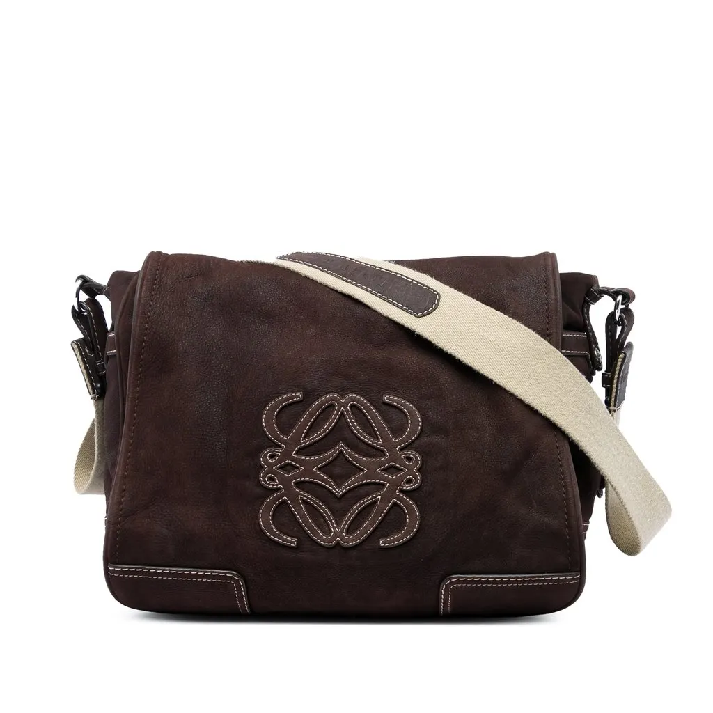 Loewe Nubuck Anagram Crossbody Brown Leather Very good - Front View