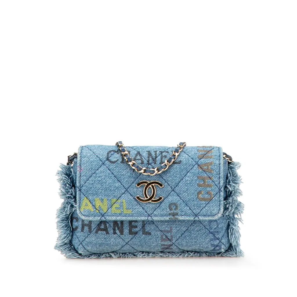Chanel Mini Denim Mood Clutch with Chain Blue Very good - Front View