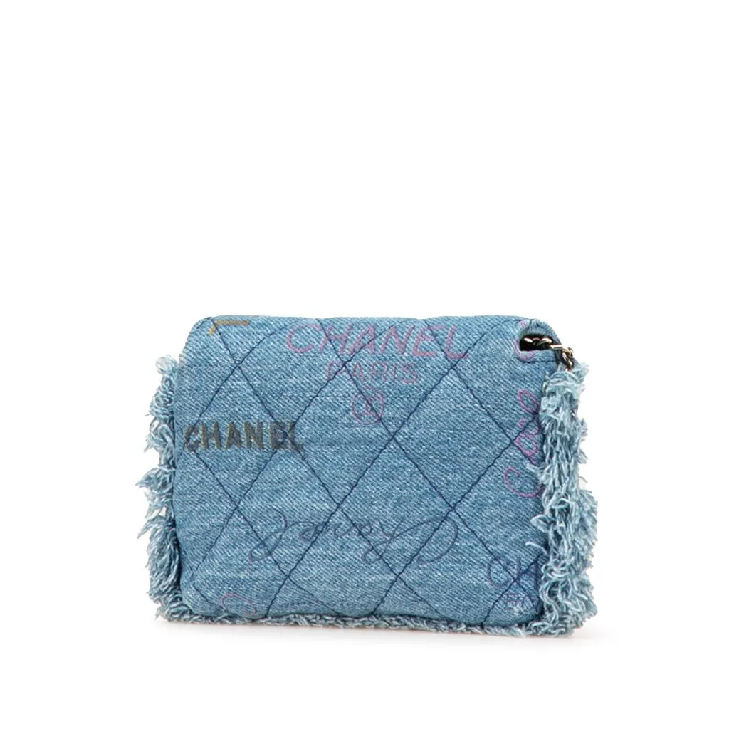 Chanel Mini Denim Mood Clutch with Chain Blue Very good - Back View