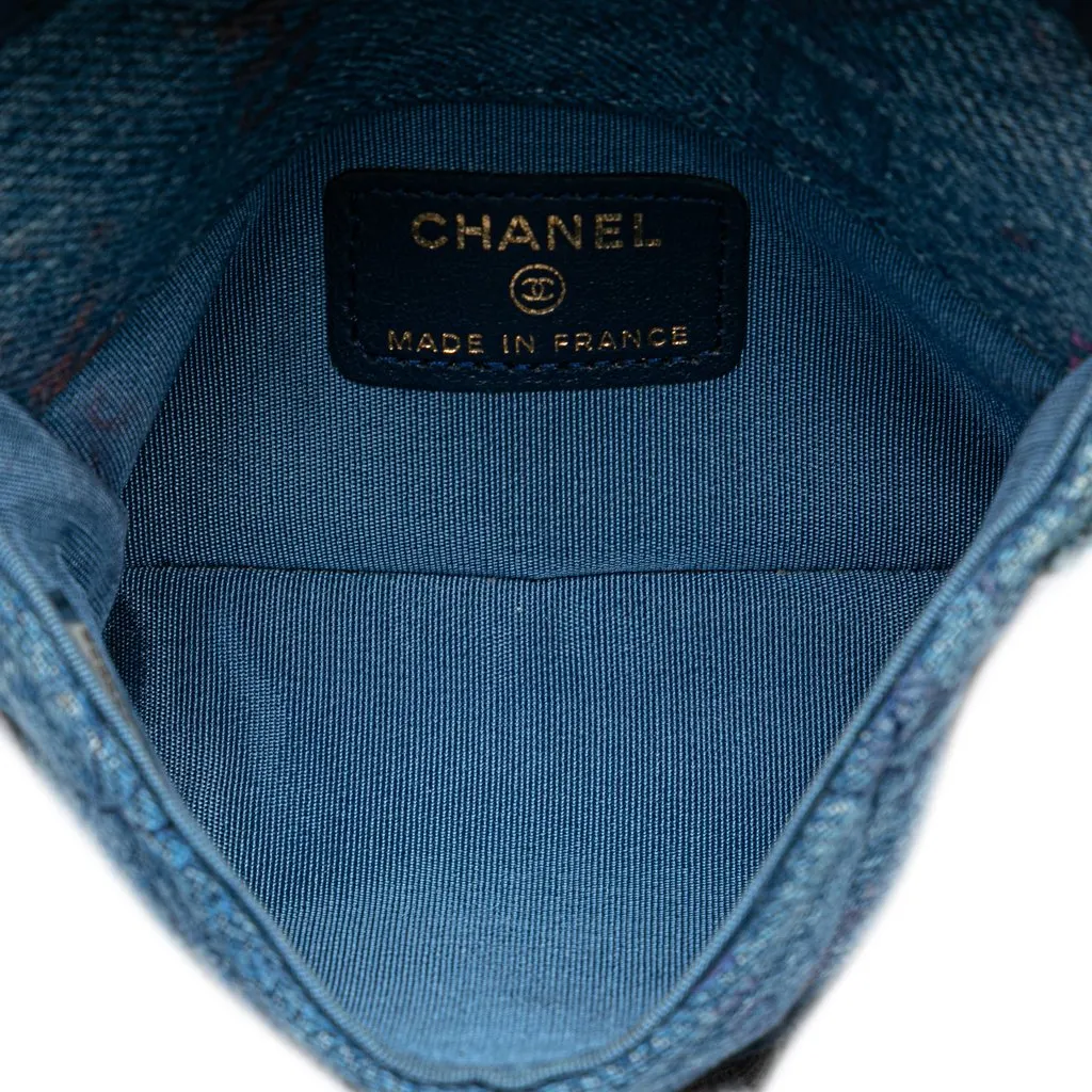 Chanel Mini Denim Mood Clutch with Chain Blue Very good - Model View