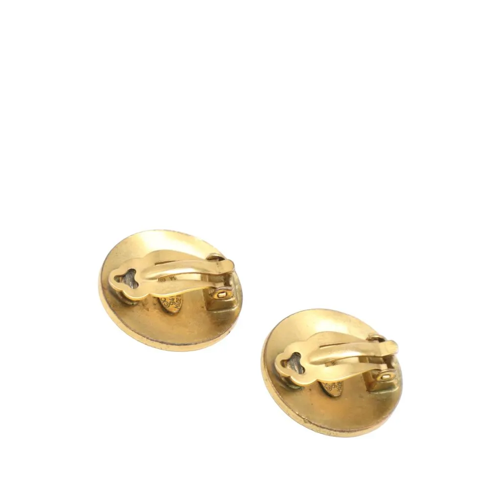 Chanel CC Gold Plated and Enamel Round Clip On Earrings Gold Metal Very good - Back View