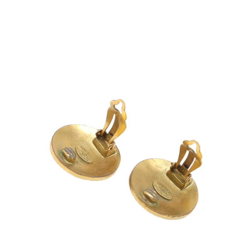 Chanel CC Gold Plated and Enamel Round Clip On Earrings Gold Metal Very good - Inside View