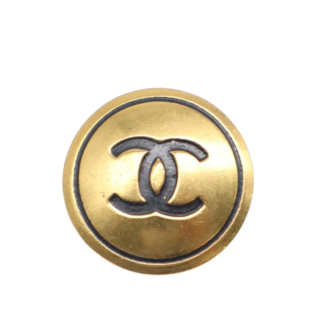 Chanel CC Gold Plated and Enamel Round Clip On Earrings Gold Metal Very good - Box View