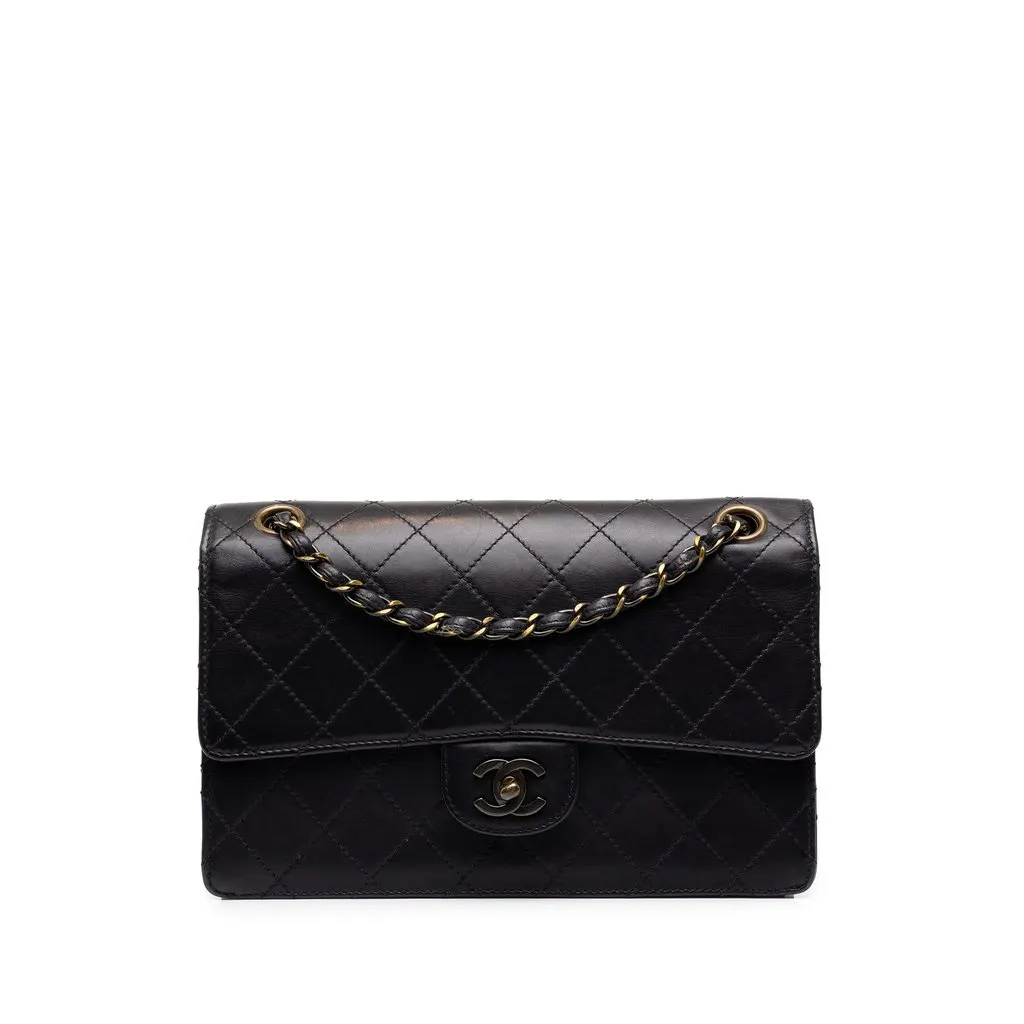 Chanel Medium CC Quilted Lambskin Single Flap Black Leather Good - Front View
