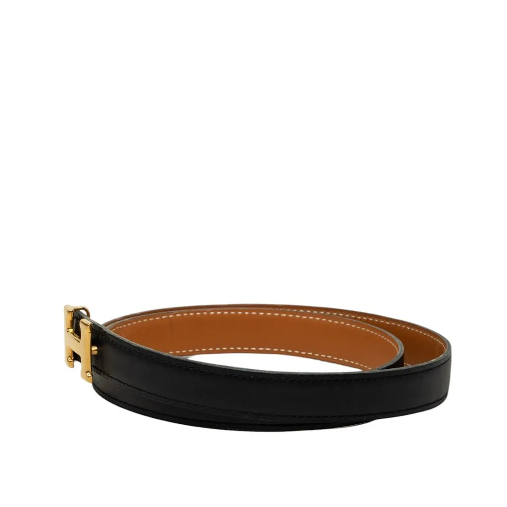 Hermès Box Calf and Courchevel Constance H Reversible Belt Black Leather Very good - Back View