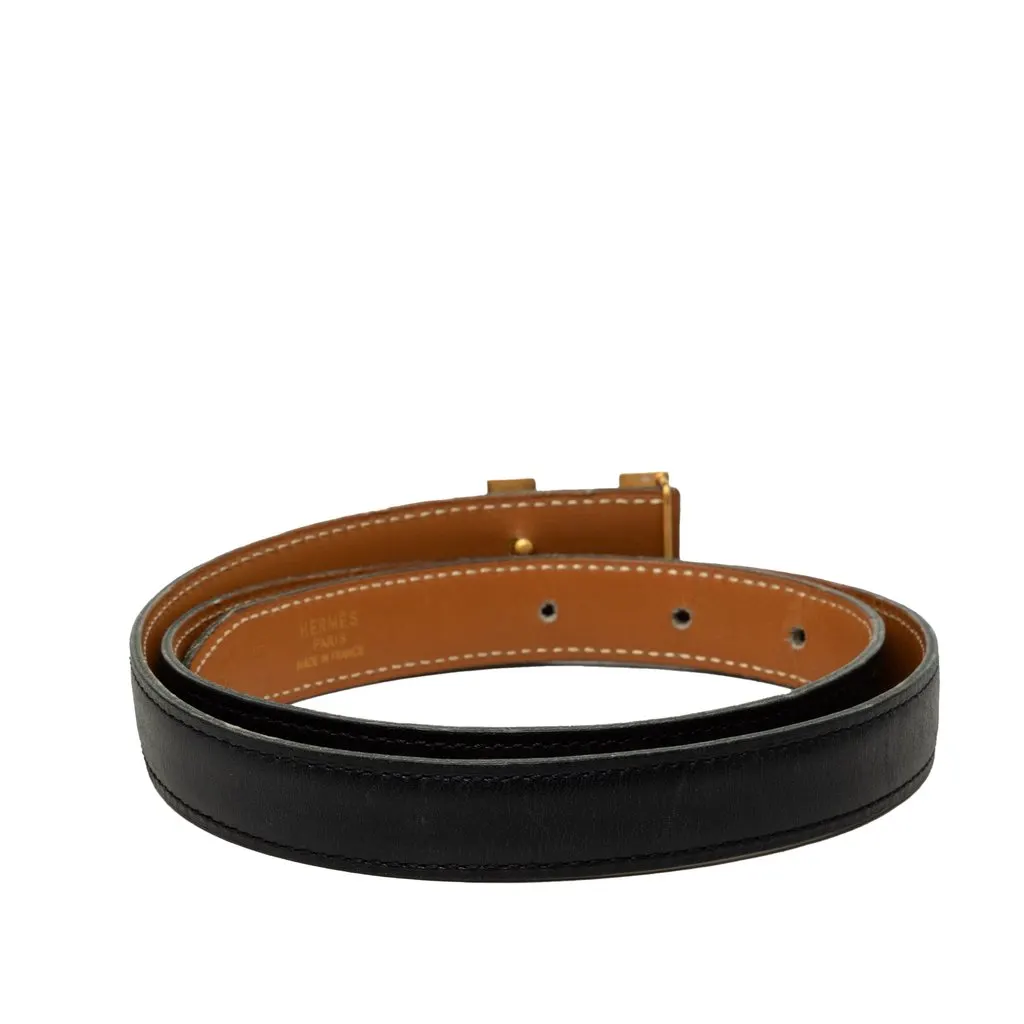 Hermès Box Calf and Courchevel Constance H Reversible Belt Black Leather Very good - Inside View