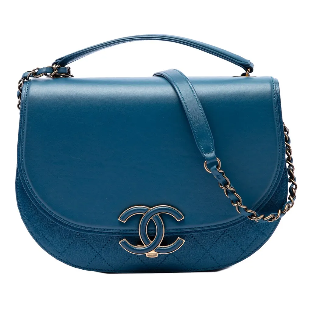 Chanel Medium Shiny Calfskin and Quilted Goatskin Coco Curve Flap Blue Leather Very good - Front View
