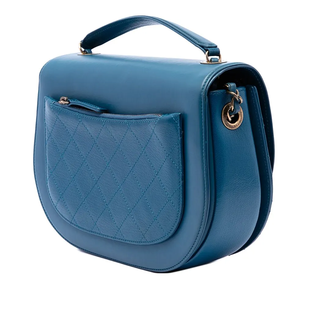 Chanel Medium Shiny Calfskin and Quilted Goatskin Coco Curve Flap Blue Leather Very good - Back View