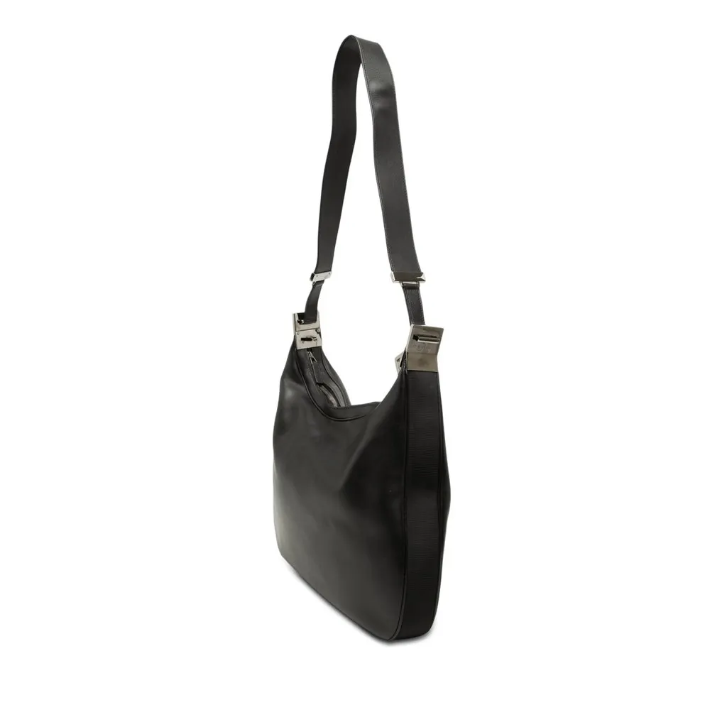 Gucci Calfskin Attache Shoulder Bag Black Leather Very good - Back View