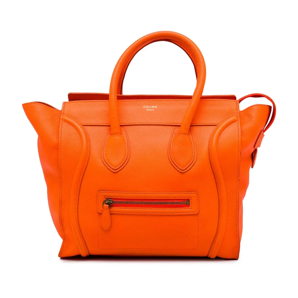 Celine Mini Leather Luggage Tote Orange Leather Good - Front View