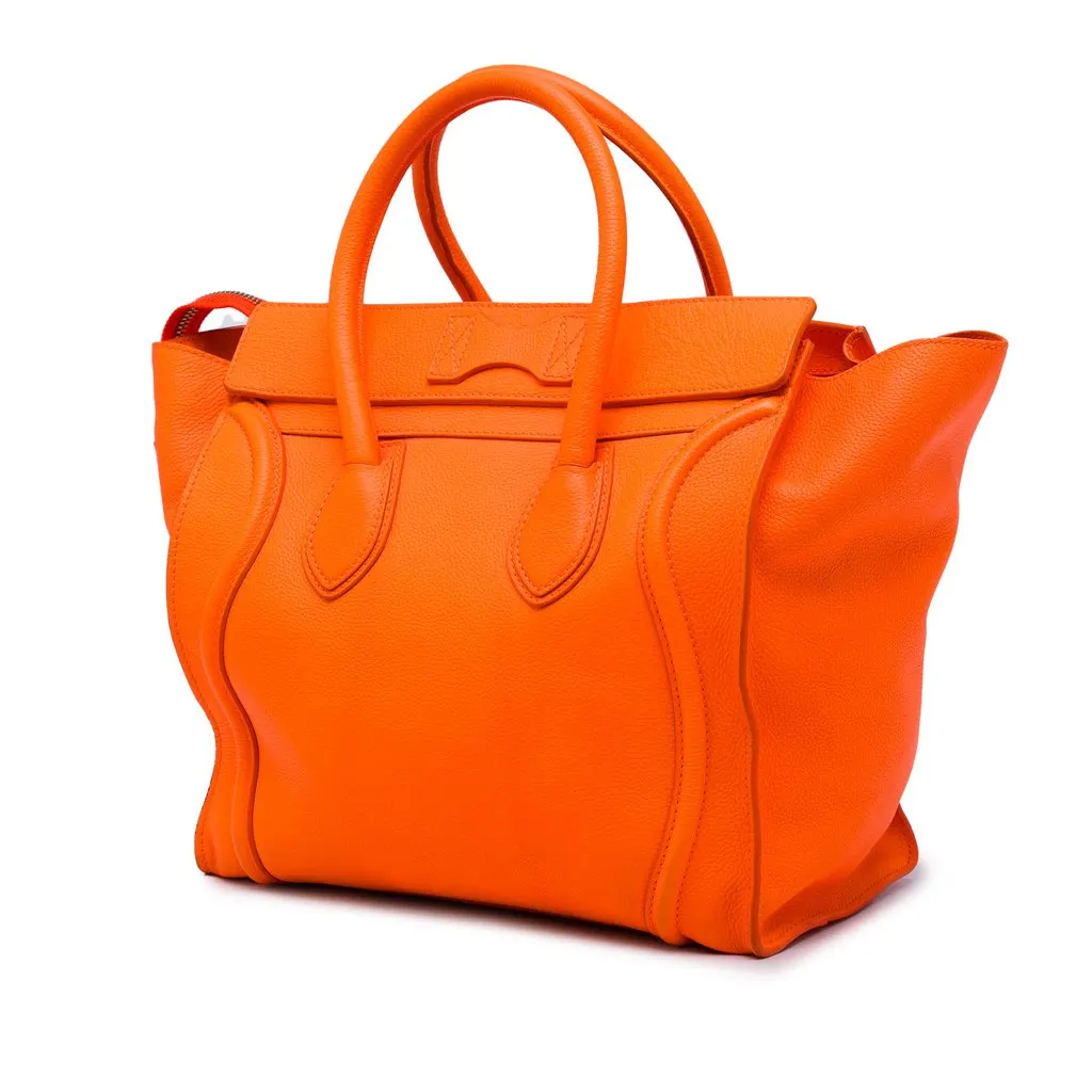 Celine Mini Leather Luggage Tote Orange Leather Good - Back View
