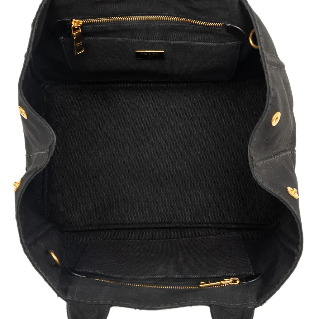 Prada Canvas Canapa Logo Tote Black Very good - Model View