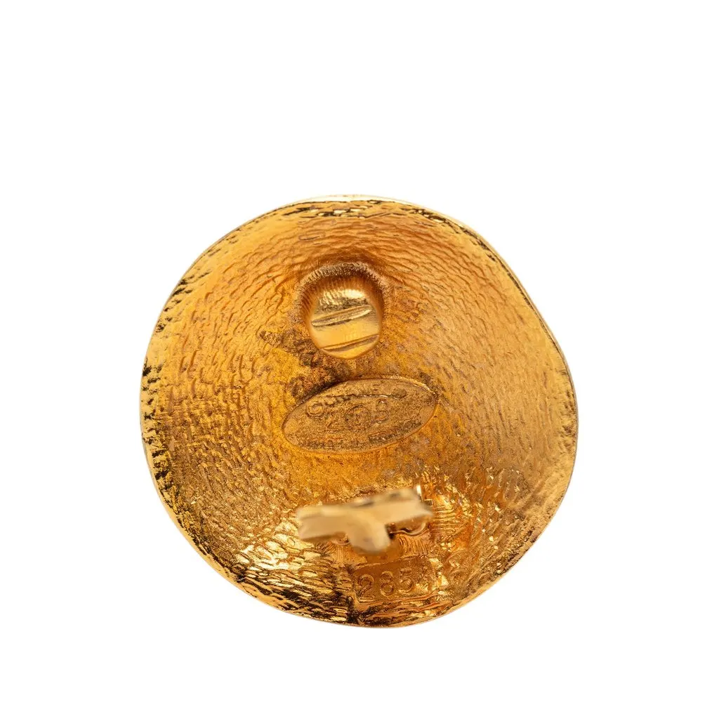 Chanel CC Gold Plated Round Clip On Earrings Gold Metal Very good - Inside View