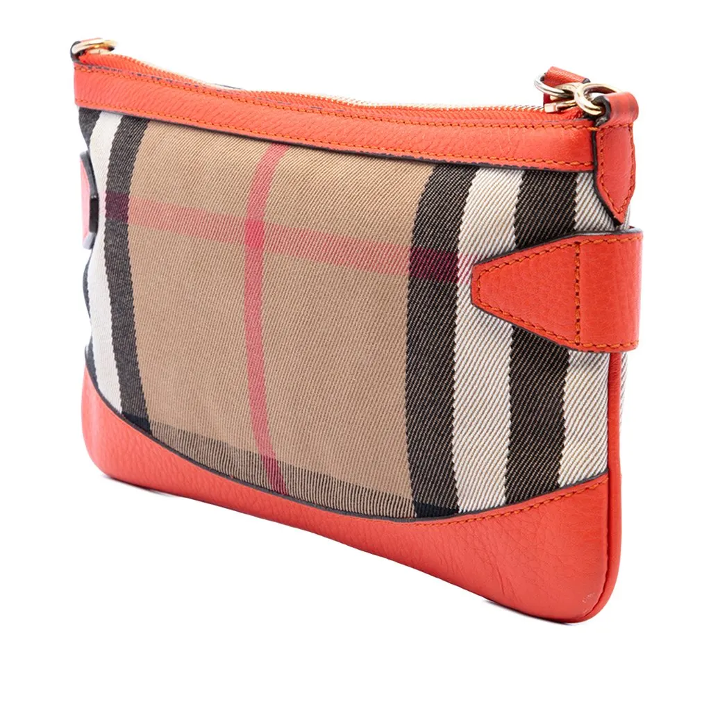 Burberry House Check Canvas and Leather Bridle Peyton Crossbody Brown Canvas Good - Back View