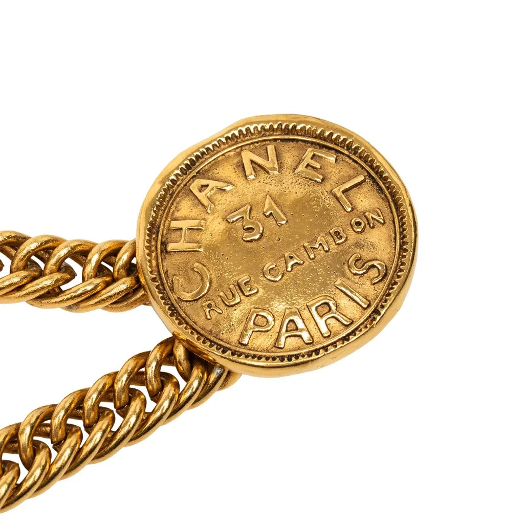 Chanel Gold Plated 31 Rue Cambon Paris Medallion Chain Belt Gold Metal Very good - Back View