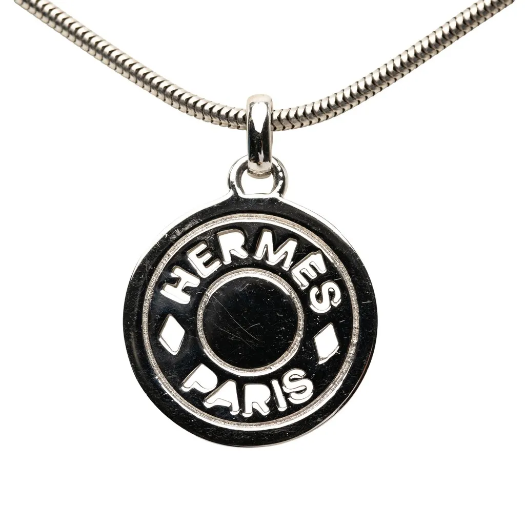 Hermès Palladium Plated Clou de Selle Pendant Necklace Silver Metal Very good - Front View