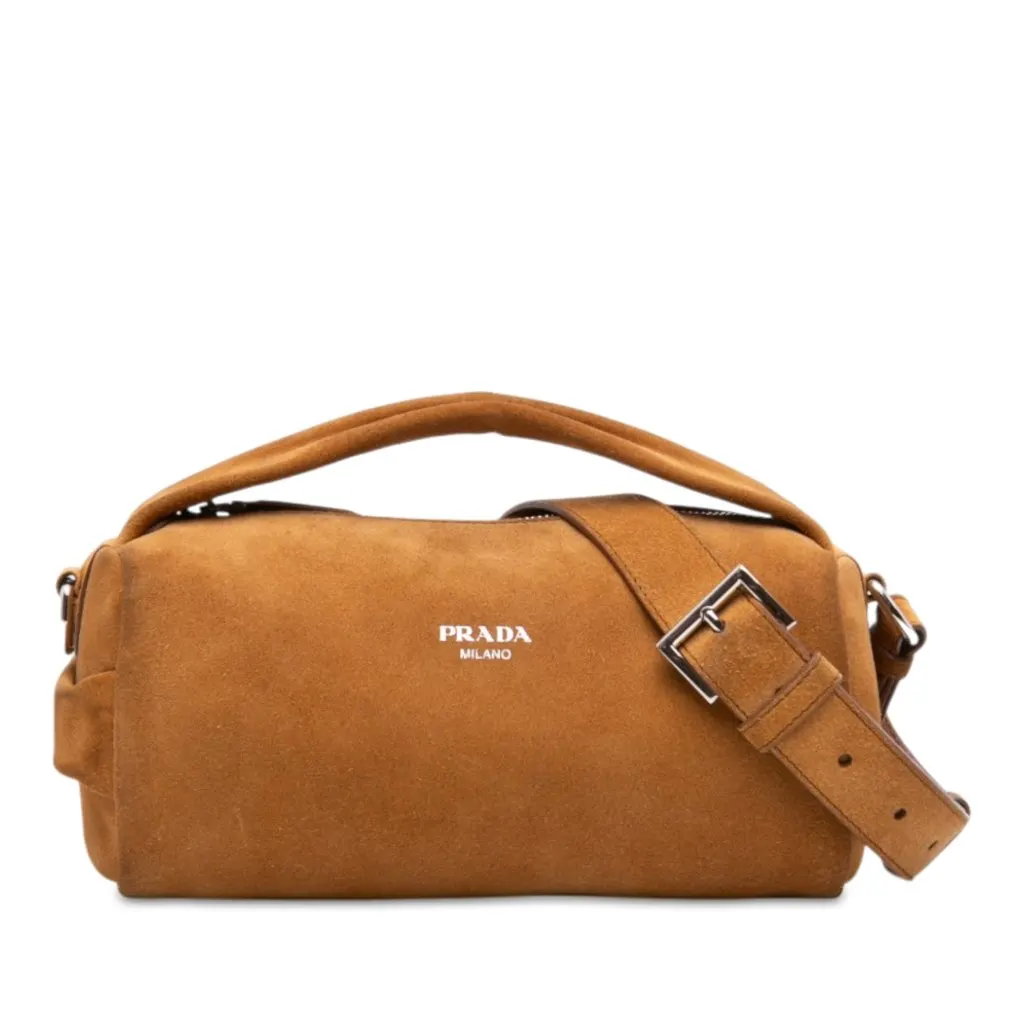 Prada Suede Top Handle Satchel Brown Leather Very good - Front View
