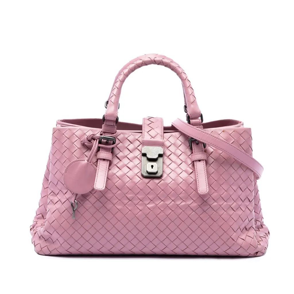 Bottega Veneta Small Nappa Intrecciato Roma Satchel Pink Leather Very good - Front View