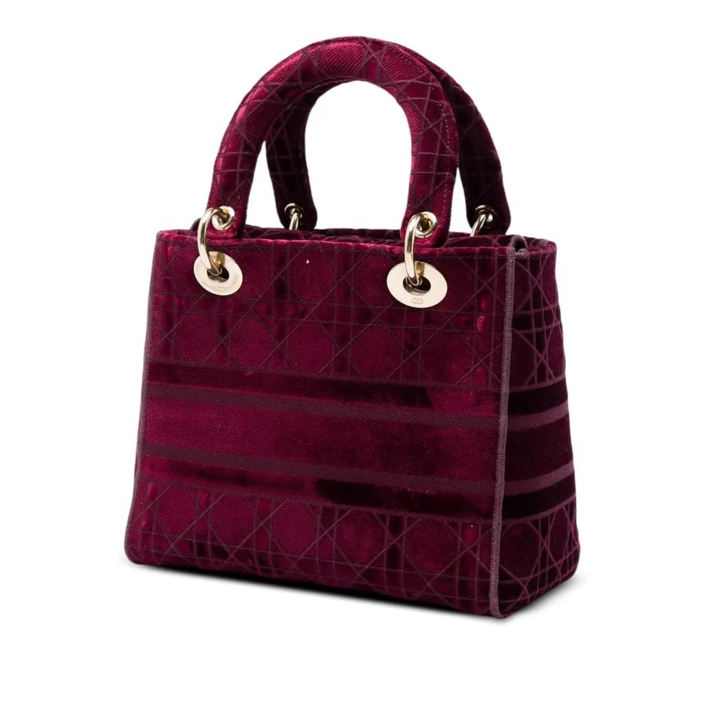 Dior Medium Embroidered Velvet Cannage Lady D Lite Red Very good - Back View