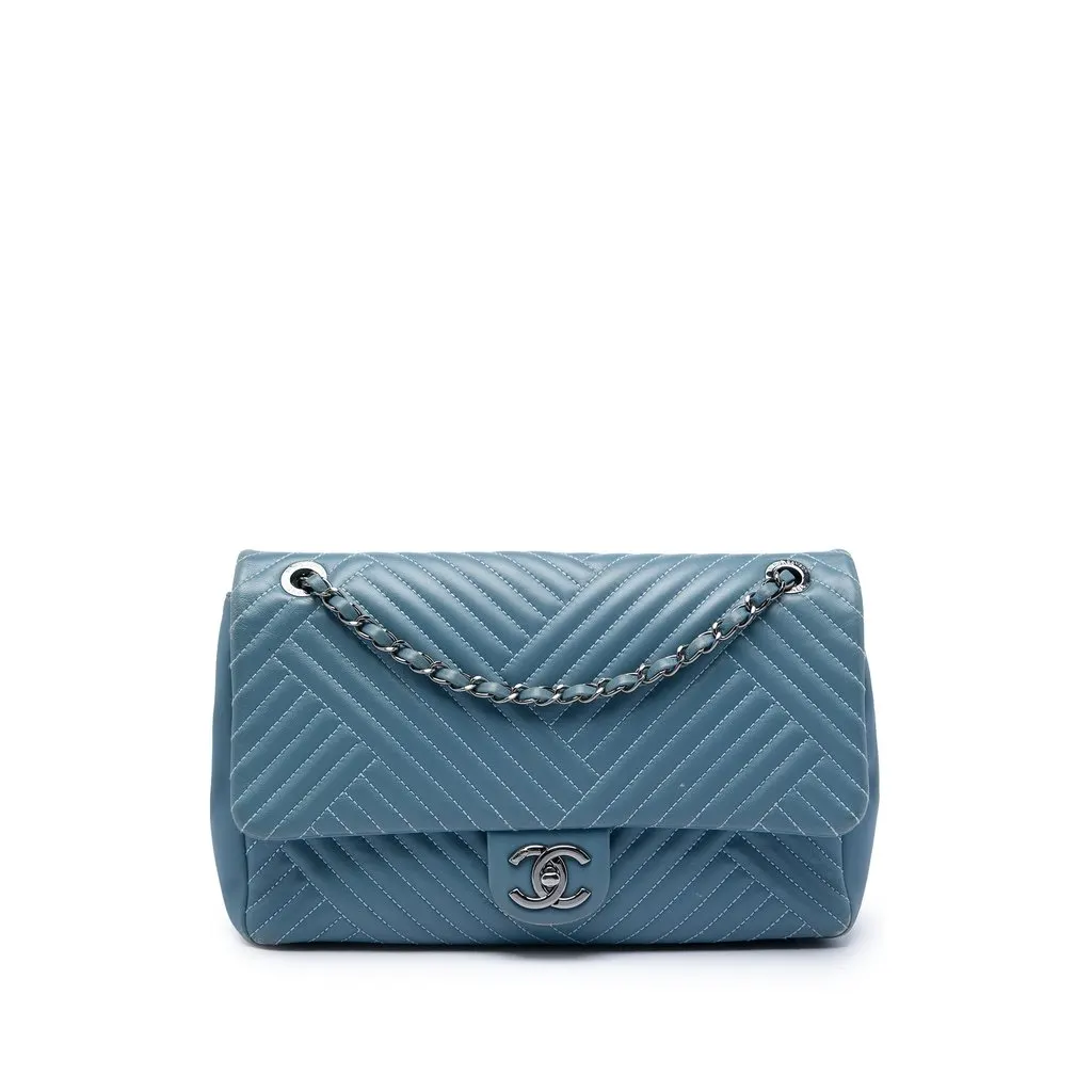 Chanel Large Lambskin CC Crossing Flap Blue Leather Very good - Front View