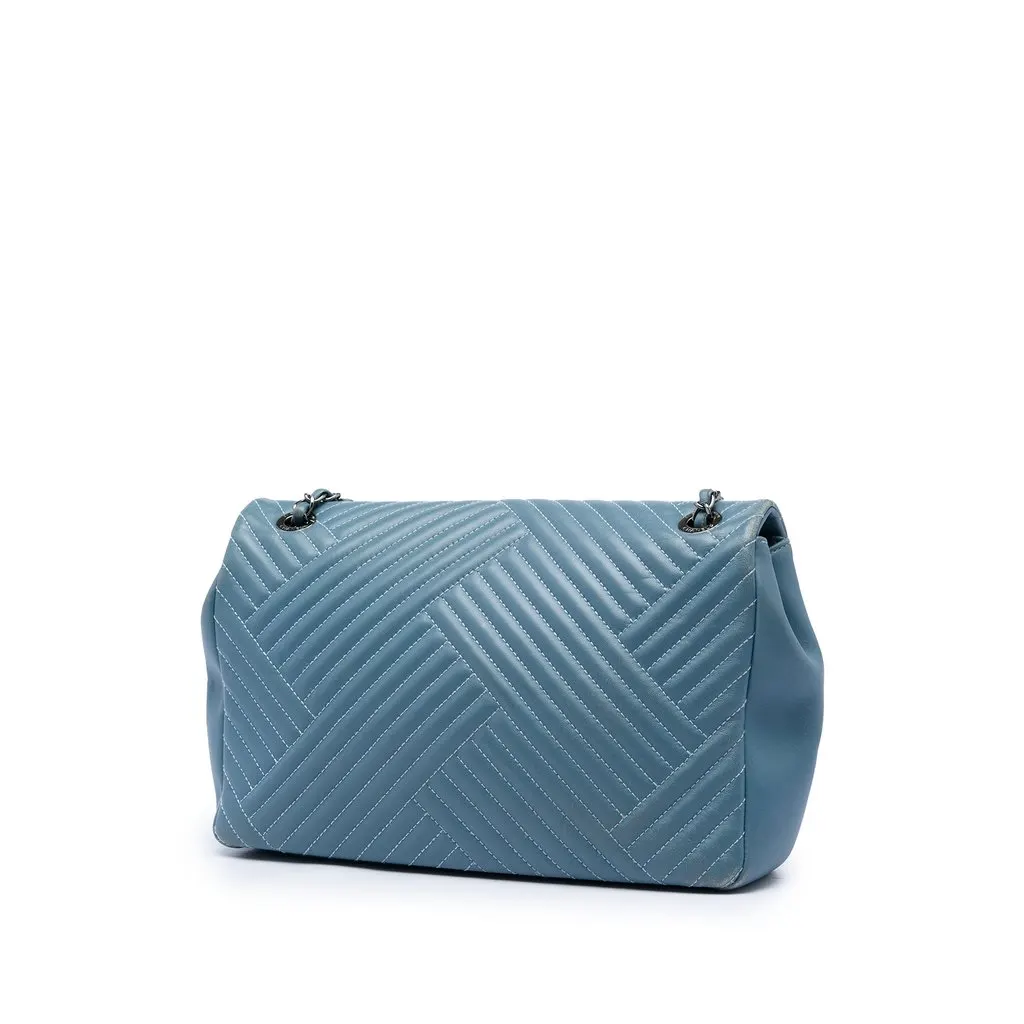 Chanel Large Lambskin CC Crossing Flap Blue Leather Very good - Back View