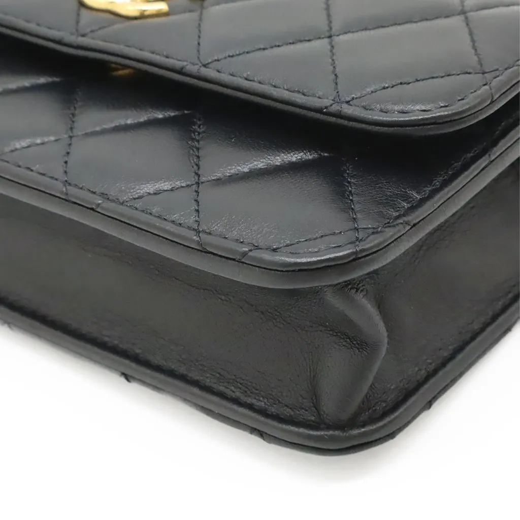 Chanel CC Quilted Lambskin Wooden Beads Top Handle Wallet On Chain Black Leather Very good - Box View