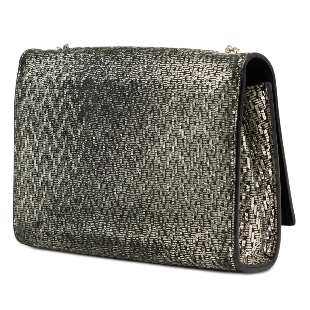 Saint Laurent Small Metallic Chevron Calfskin Monogram Kate Crossbody Silver Leather Very good - Back View