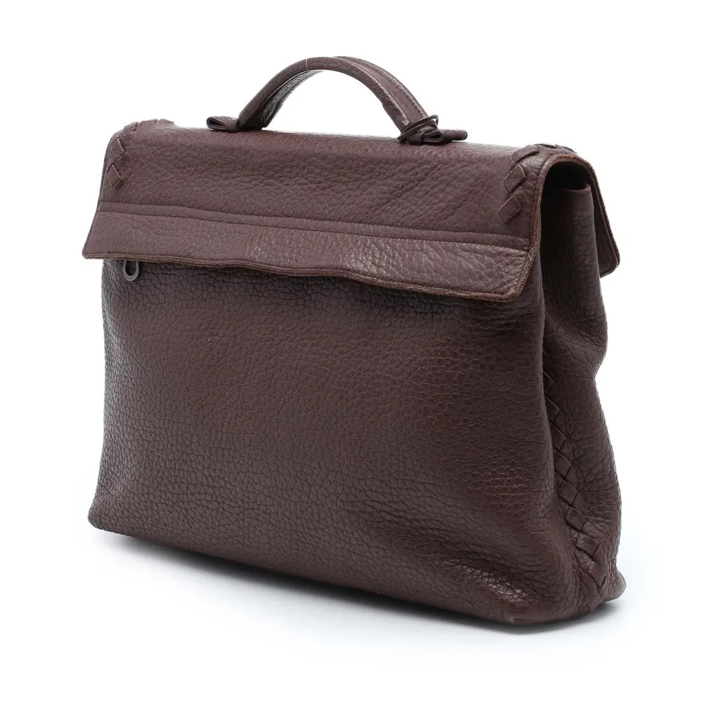 Bottega Veneta Intrecciato Trimmed Leather Business Bag Red Leather Very good - Back View