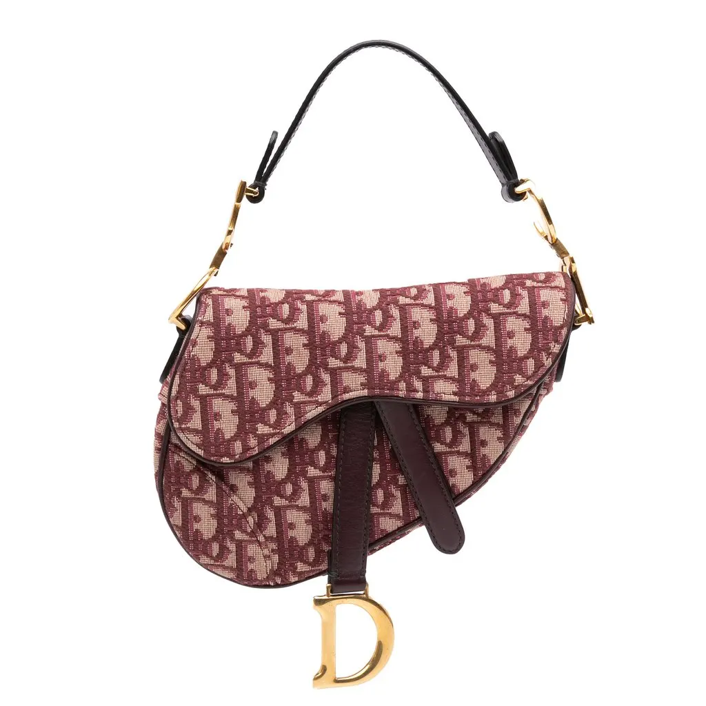 Dior Mini Oblique Canvas Saddle Bag Red Very good - Front View