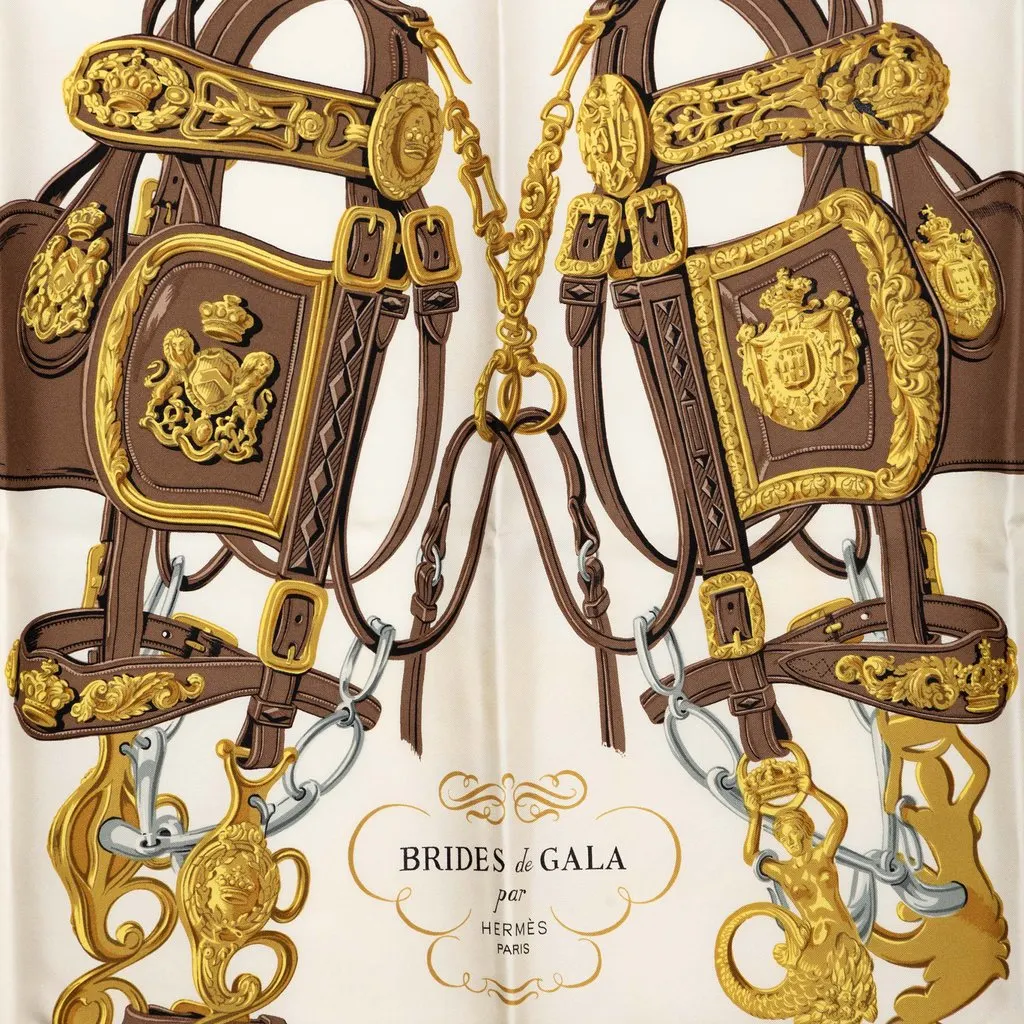 Hermès Brides de Gala Silk Scarf 90 Brown Very good - Inside View