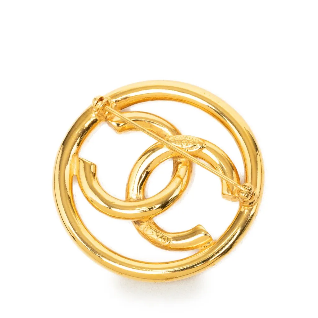 Chanel CC Gold Plated Round Brooch Gold Metal Very good - Back View