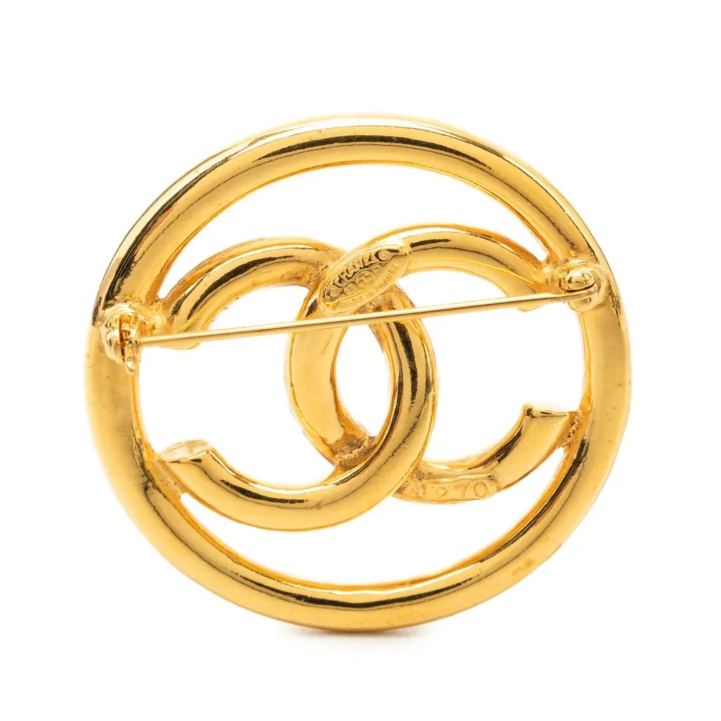 Chanel CC Gold Plated Round Brooch Gold Metal Very good - Inside View
