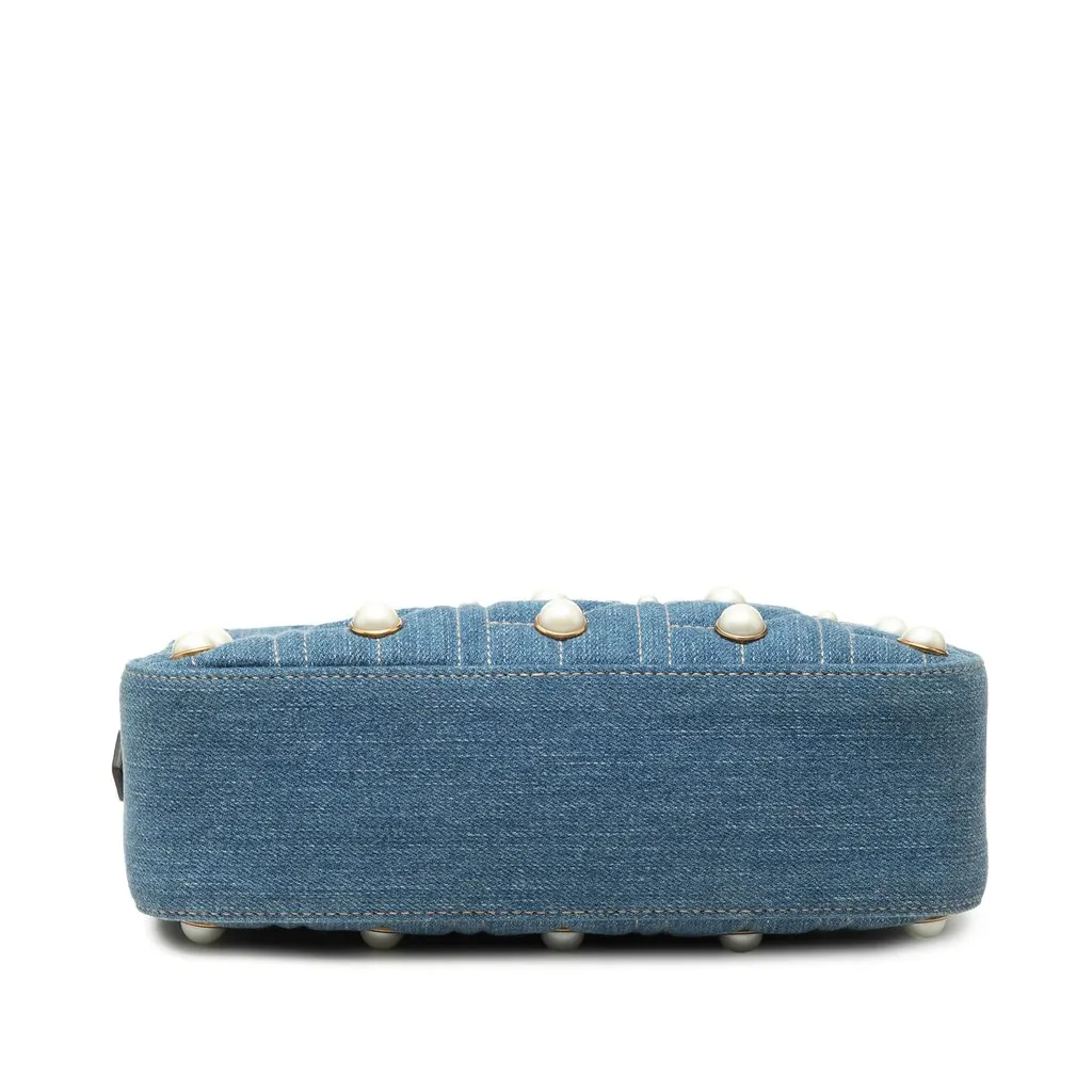 Gucci Small GG Marmont Pearl Studded Denim Crossbody Blue Very good - Inside View