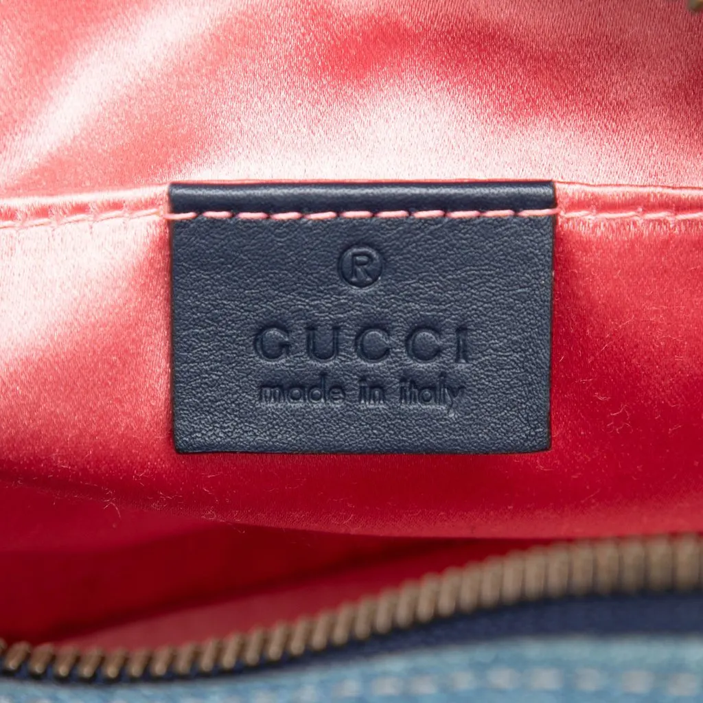 Gucci Small GG Marmont Pearl Studded Denim Crossbody Blue Very good - Box View