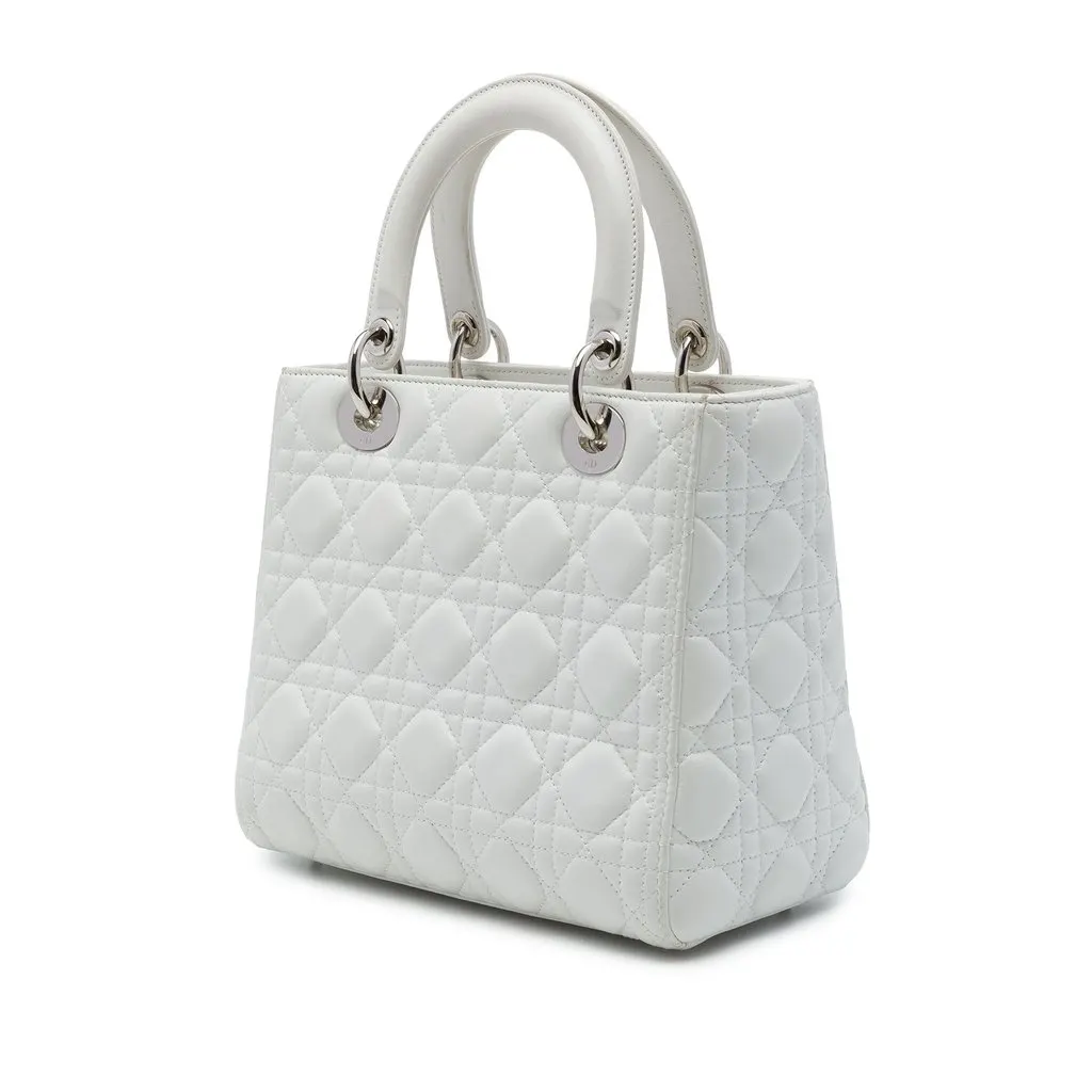 Dior Medium Lambskin Cannage Lady Dior White Leather Very good - Back View
