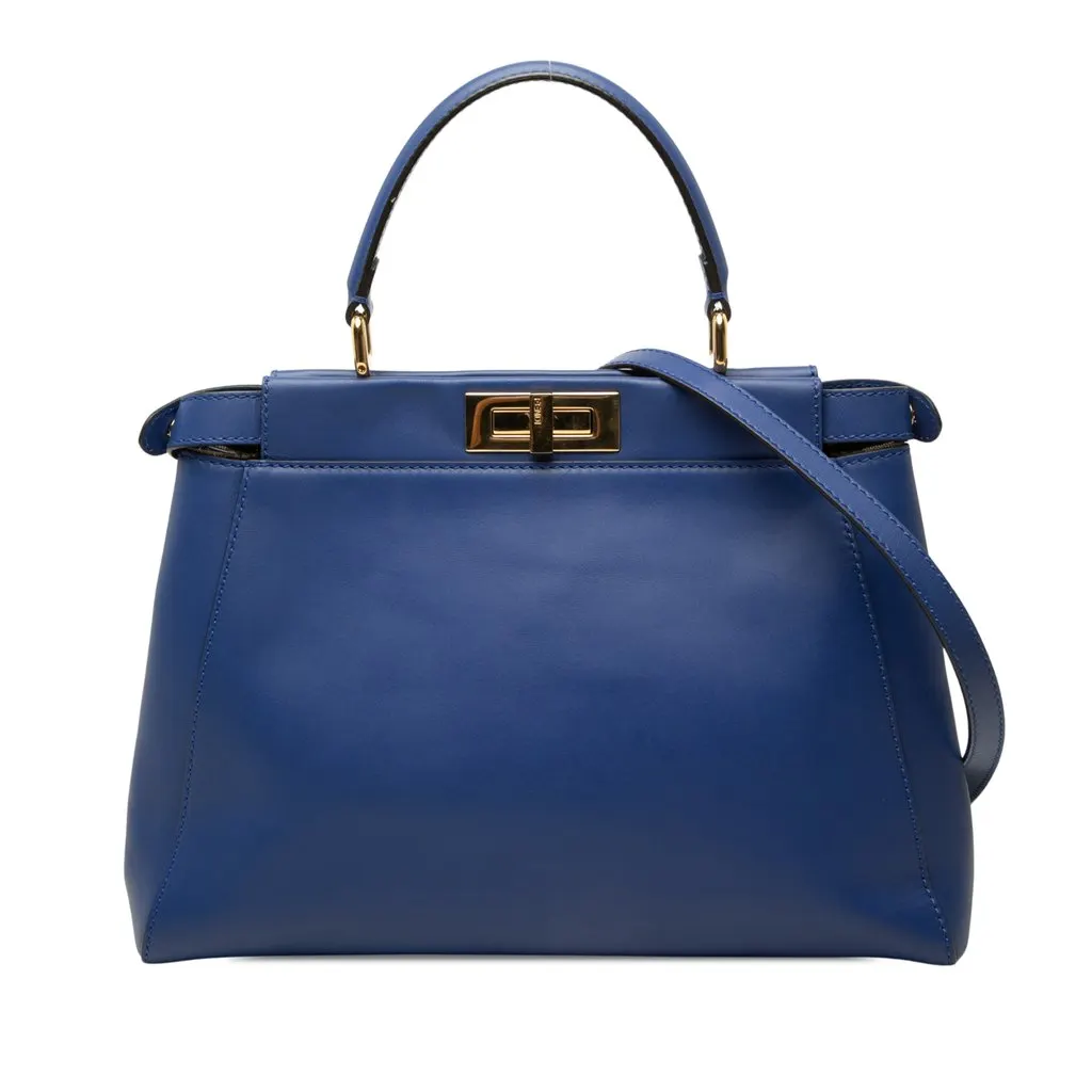 Fendi Medium Calfskin Peekaboo Iconic Satchel Blue Leather Very good - Front View