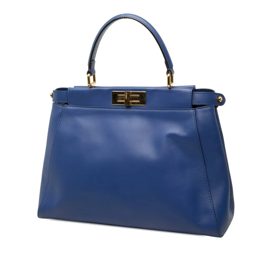 Fendi Medium Calfskin Peekaboo Iconic Satchel Blue Leather Very good - Back View