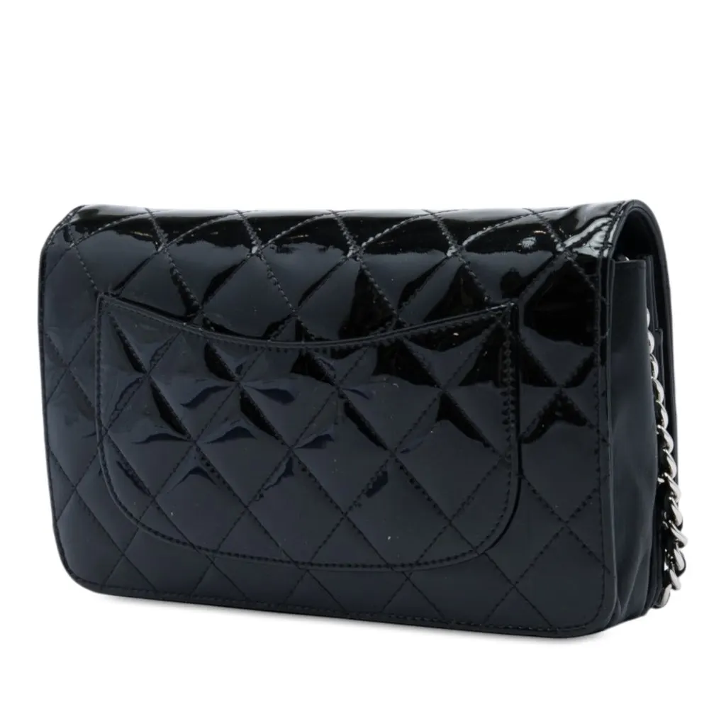 Chanel CC Quilted Patent Wallet On Chain Black Leather Very good - Back View